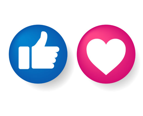 Thumbs up and heart icon on a white background. facebook, facebook icon, social media icon, empathetic emoji reactions