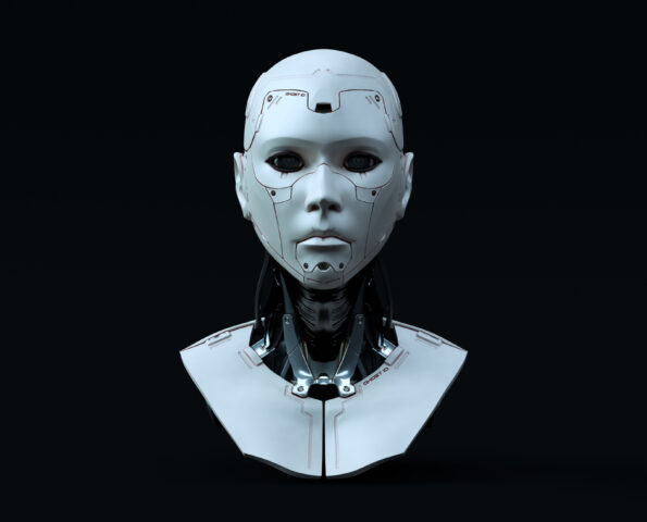 Cyborg with Blue Neutral lighting  Front 3d illustration 3d render