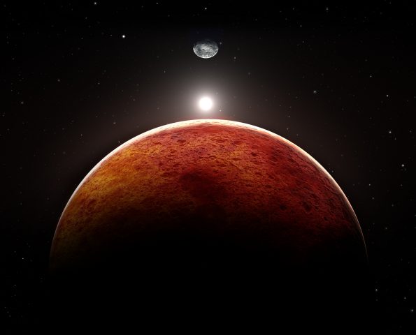 Planet Mars with moon